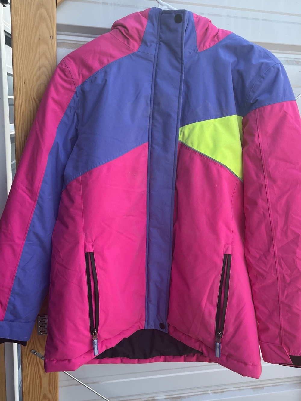 Swiss Tech Girls sz. XXL 18 Colorblock Ski Jacket in Pink, Purple & Neon Yellow